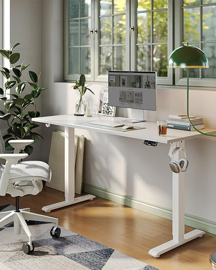 Electric Standing Desk, 48 x 24 Inches Height Adjustable Desk, Sit Stand up Desk for Work Office Home, Ergonomic Rising Computer Table with Memory Preset, White - LeafyLoom