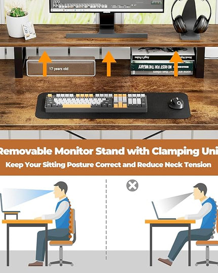 Homieasy L Shaped Desk with Drawers & Power Outlets, Reversible Computer Desk with LED Light and Monitor Stand, 50 Inch Home Office Gaming Work Study Desk with 4 Storage Drawers, Rustic Brown - LeafyLoom
