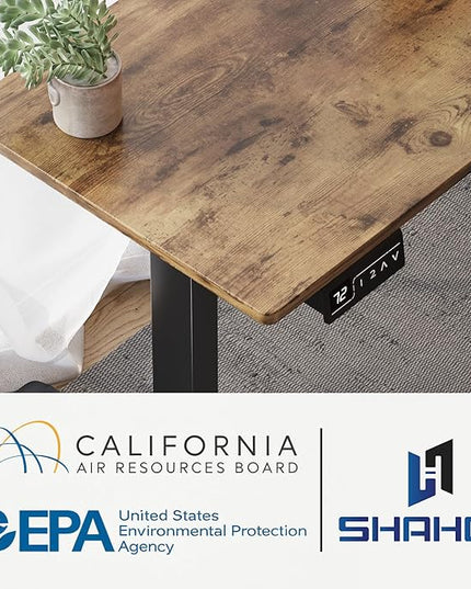 L-Shaped Electric Standing Desk, 63 x 48 Inches Height Adjustable Coner Table, Home Office Computer Workstation, Rustic Brown, 63 x 48 Inch - LeafyLoom