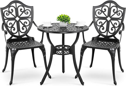 Nuu Garden Bistro Set 3 Piece Outdoor, Cast Aluminum Patio Bistro Sets with Umbrella Hole, Bistro Table and Chairs Set of 2 for Patio Backyard - LeafyLoom
