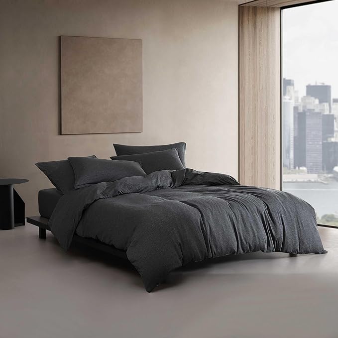 Calvin Klein - King Comforter Set, Luxuriously Soft Home Decor, Modern Cotton Melange Jersey Bedding (Gunmetal Grey Heather, King) - LeafyLoom