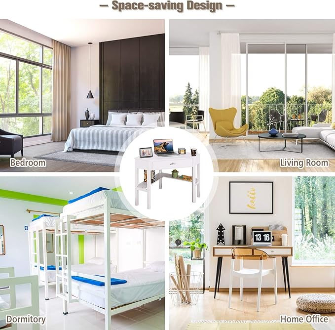 Giantex with One Drawer and One Storage Shelf, White Finish - LeafyLoom