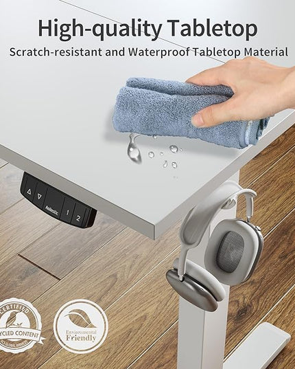 Electric Standing Desk, Large 60 x 24 Inches Height Adjustable Desk, Sit Stand up Desk for Work Office Home, Ergonomic Rising Computer Table with Memory Preset, White - LeafyLoom