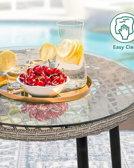 YITAHOME 3-Piece Outdoor Patio Furniture Wicker Bistro Set, All-Weather Rattan Conversation Chairs for Backyard, Balcony and Deck with Soft Cushions, Glass Side Table, Gray Rattan - LeafyLoom