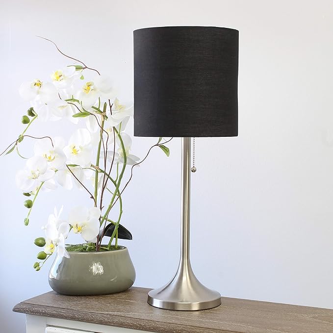 Simple Designs LT1076-BNB Tapered Fabric Drum Shade Table Lamp, Brushed Nickel and Black(Pack of 4) - LeafyLoom