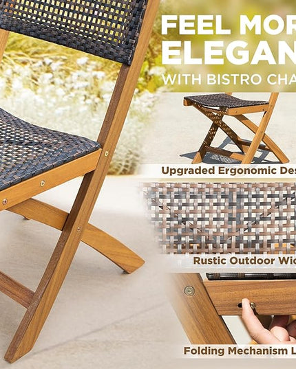 Wood Wicker Design Heavy Duty 400lbs Capacity Premium Patio Bistro Set 3 Piece Outdoor, Onesize - LeafyLoom