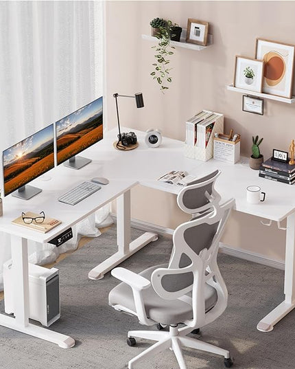 L-Shaped Electric Standing Desk, 63 x 55 Inches Height Adjustable Coner Table, Home Office Computer Workstation, White, 63 x 55 Inch - LeafyLoom