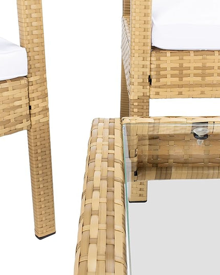 SAFAVIEH Outdoor Collection Bassey Natural/White Cushion 4-Piece Conversation Patio Set PAT7507D - LeafyLoom