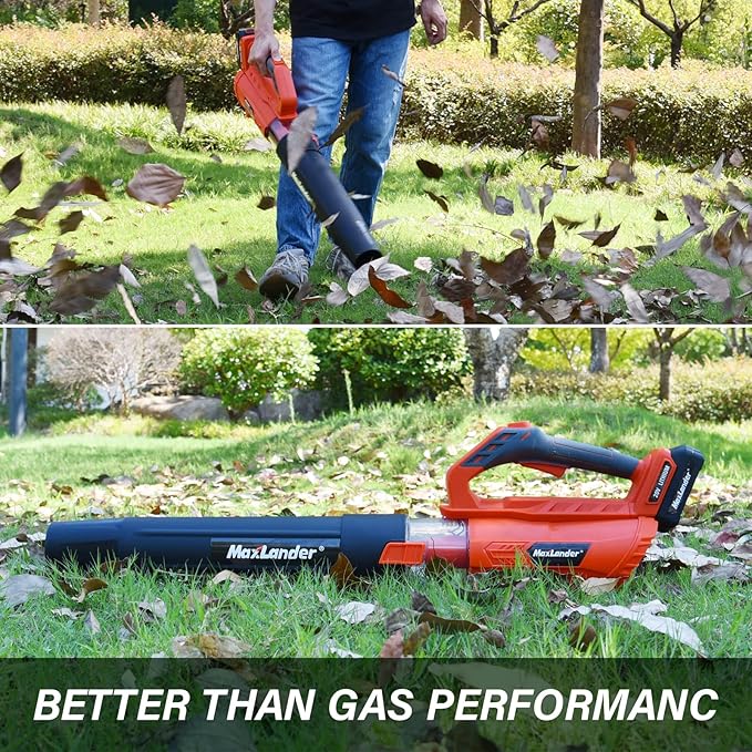 MAXLANDER Leaf Blower Cordless - 20V Electric Cordless Leaf Blower with 2 Batteries and Charger, 2.0Ah Battery Powered Leaf Blowers with 2 Speed Mode for Lawn Care, Blowing Leaves - LeafyLoom