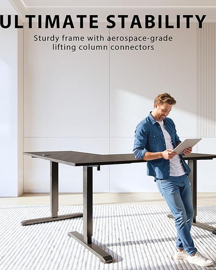L-Shaped Electric Standing Desk, 63 x 48 Inches Height Adjustable Coner Table, Home Office Computer Workstation, Black, 63 x 48 Inch - LeafyLoom