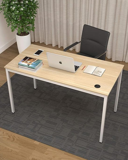 It's_Organized Computer Desk 47 Inch Home Office Study Writing Desk,Modern Simple Laptop Computer Table, Easy Assembly, Industrial Style, White Metal Frame,Wood Grain - LeafyLoom