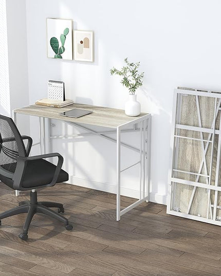 Folding Desk 40 inch Writing Gaming Computer Camping Table, No Assembly Required Home Office Desk, Beige - LeafyLoom