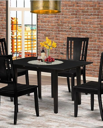 East West Furniture Norfolk 5 Piece Kitchen Set includes a Rectangle Table with Butterfly Leaf and 4 Dining Room Chairs, 32x54 Inch, NODU5-BLK-W - LeafyLoom