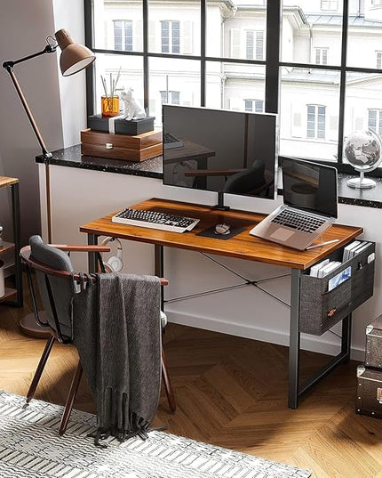 ODK Computer Desk Large Office Desk, 48 Inch Gaming Desk with Storage, Modern PC Desk Work Table with Headphone Hook for Home Office, Deep Brown - LeafyLoom