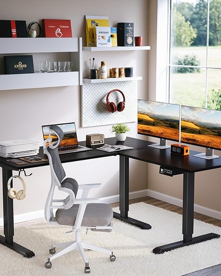 L-Shaped Electric Standing Desk, 63 x 55 Inches Height Adjustable Coner Table, Home Office Computer Workstation, Black, 63 x 55 Inch - LeafyLoom