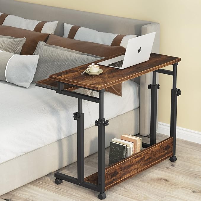 Tribesigns Portable Desk for Sofa and Bed, Height Adjustable Laptop Table Small Standing Desk Rolling Computer Cart with Keyboard Tray on Wheels for Home Office - LeafyLoom