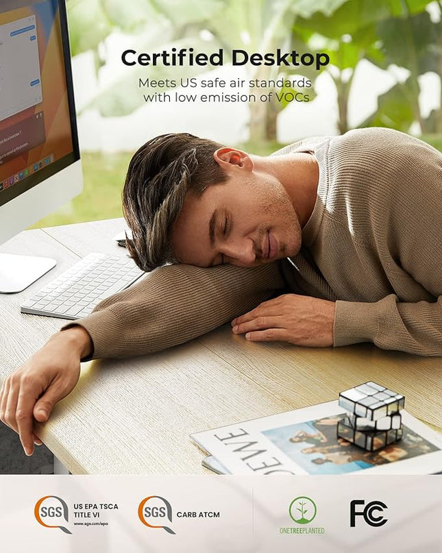 Standing Desk Adjustable Height, Electric Standing Desk with Starage Bag, Stand up Desk for Home Office Computer Desk Memory Preset with Headphone Hook, 48x24 Inch, Maple - LeafyLoom