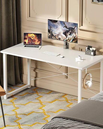 ODK Computer Desk Large Office Desk, 48 Inch Writing Desk with Storage, Modern PC Desk Work Table with Headphone Hook for Home Office, White + White Leg - LeafyLoom