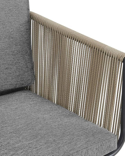 Barton 3 Pieces Wicker Chair Set w/Glass Table Gray Outdoor Patio Furniture Wicker Rattan Modern Conversation Chat Seating - LeafyLoom