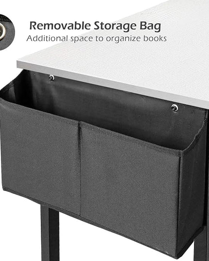 Lufeiya Computer Desk White Writing Table for Small Spaces Home Office 39 Inch Modern Study PC Des,with Storage Bag Hook (White Black) - LeafyLoom