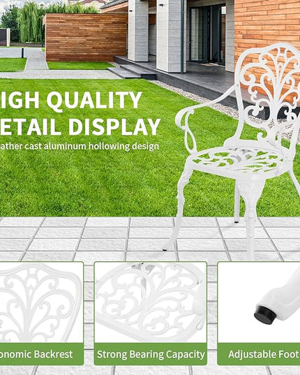 Bistro Table and Chairs Set of 2, Patio Furniture Bistro Set, Cast Aluminum Bistro Set 3 Piece Outdoor with Umbrella Hole for Balcony - LeafyLoom