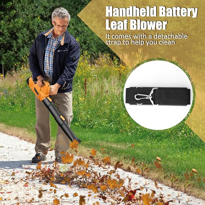 Leaf Blower - 320CFM 180MPH 21V Leaf Blower Cordless with 2 X 5.0 Ah Battery & Charger, Electric Leaf Blower Battery Powered Leaf Blower Lightweight for Snow Blowing & Lawn Care Yard Cleaning - LeafyLoom