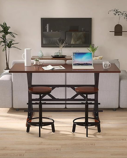 NicBex Small Dining Table for 2 Bar Table and Chairs Set 59" Wooden Sofa Side Table with Adjustable Height Stools, Modern Bar Table and Chairs for Living Room, Dining Room, Espresso - LeafyLoom