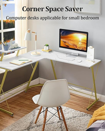 Mr IRONSTONE L Shaped Desk Computer Corner Desk, Home Gaming Desk, Office Writing Workstation with Large Monitor Stand, Easy to Assemble (White,51 Inch) - LeafyLoom