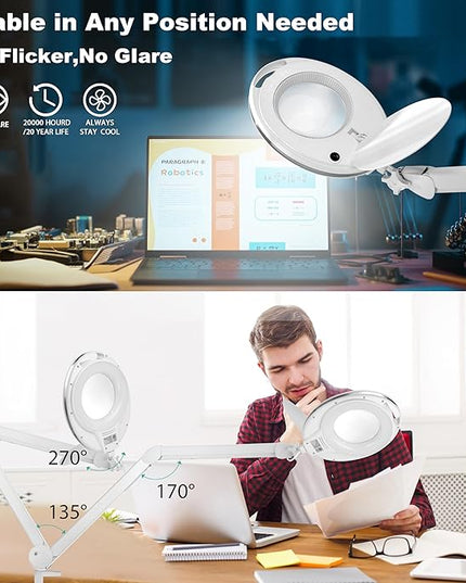 Large 10X Magnifying Glass with Light, 4.75 in Real Glass Stand Lighted Magnifier with Clamp, 2 in 1 Desk Lamp with 36 Color and Brightness Modes, Hands Free for Close Work, Crafts, Hobbies - LeafyLoom