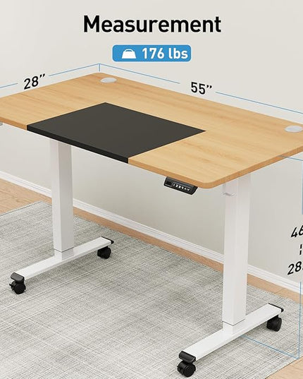 MOUNTUP 55x28 Inches Electric Height Adjustable Standing Desk, Sit Stand Desk with Memory Controller, Ergonomic Stand Up Desk for Home Office with Splice Board, Oak+Black - LeafyLoom