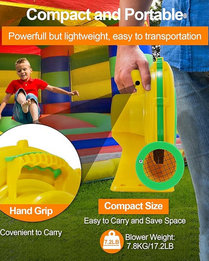 Bounce House Blower, 1100W 1.47HP Commercial Air Blower with Double-sided Fan Blade Design, Strong Wind and Great Heat Dissipation Properties for Large Bouncy Castle, Jump Slides, Arch - LeafyLoom