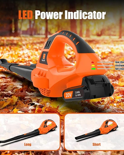 Leaf Blower Cordless,21V Handheld Electric Leaf Blower with 2.0Ah Battery and Charger, 2 Speed Mode, Lightweight Battery Powered Leaf Blower for Lawn Care, Patio, Yard, Sidewalk - LeafyLoom