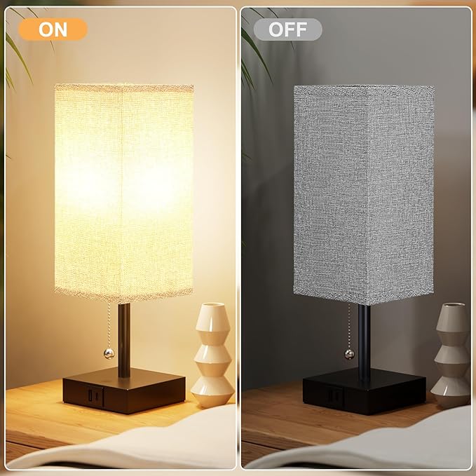 aooshine Table Lamps Set of 2 - Grey, USB A and USB C Charging, Pull Chain Control, Bulb NOT Included, Small - LeafyLoom