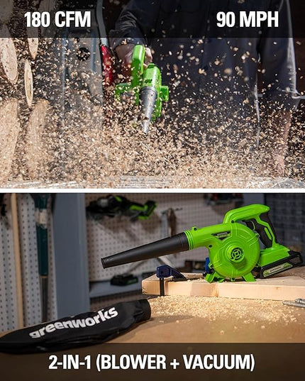 Greenworks 24V (90 MPH / 180 CFM / 125+ Compatible Tools) Cordless Shop Blower, Tool Only - LeafyLoom