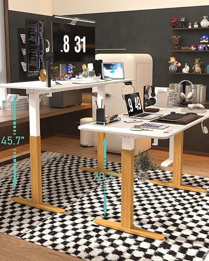 Monomi Electric Standing Desk, 55 x 28 inches Height Adjustable Desk, Ergonomic Home Office Sit Stand Up Desk with Memory Preset Controller (White Top/Wood Grain Frame) - LeafyLoom
