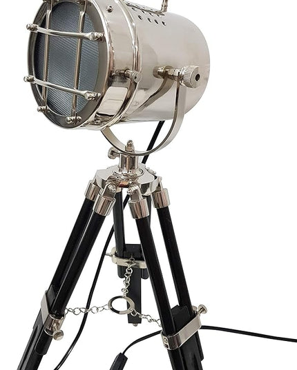 collectiblesBuy Vintage Mini Studio Spotlight Nautical Tripod Standing Desk Lamp with Adjustable Black Wooden Stand - LeafyLoom