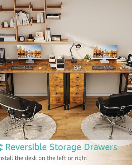 Lufeiya 47 inch Computer Desk with 4 Drawers & Storage Shelves, Writing Work Study Desk for Home Office Bedroom, Modern Simple Student PC Desks Table, Rustic Brown - LeafyLoom