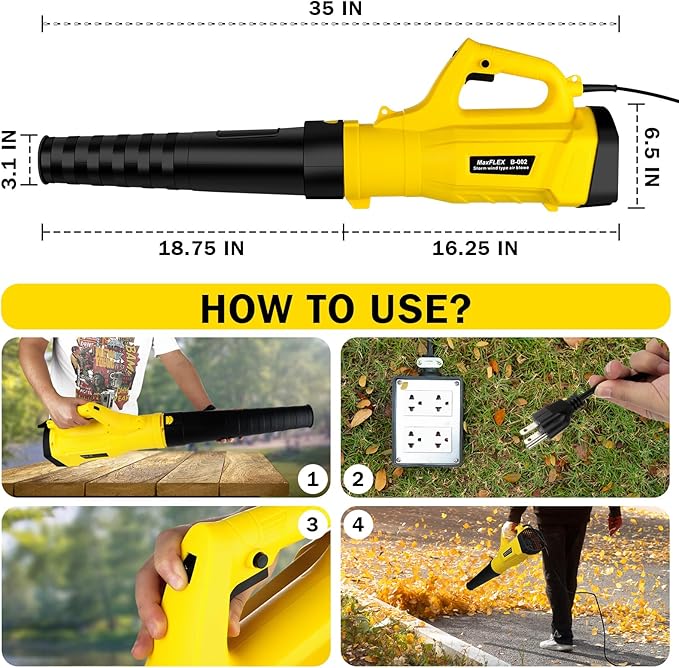 Leaf Blower, 3000W High Power Turbine Handheld Electric Leaf Blower, with 82 feet Extra Long Power Cord, 6-Gear Wind Speed Regulation, for Lawn Care, Yard, Garage, Patio, Blowing Leaves and Snow - LeafyLoom