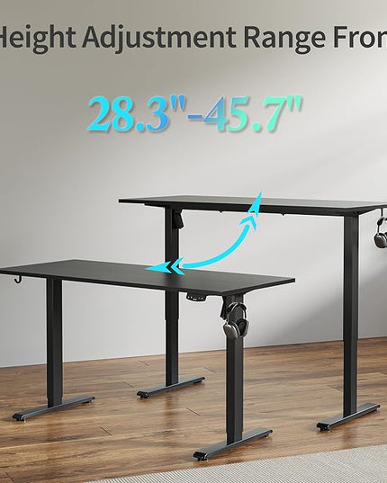 Electric Standing Desk, 55 x 24 Inches Height Adjustable Desk, Sit Stand up Desk for Work Office Home, Ergonomic Rising Gaming Computer Table with Memory Preset, Black - LeafyLoom