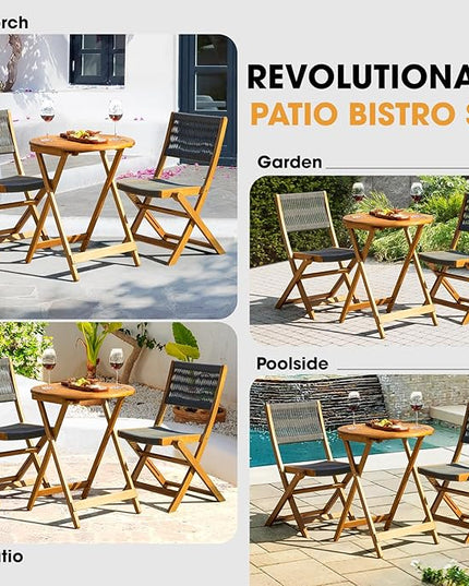 Solid Sauvage Bistro Set with Round Table (Black), Onesize, Wood Rope Design - Gray - LeafyLoom