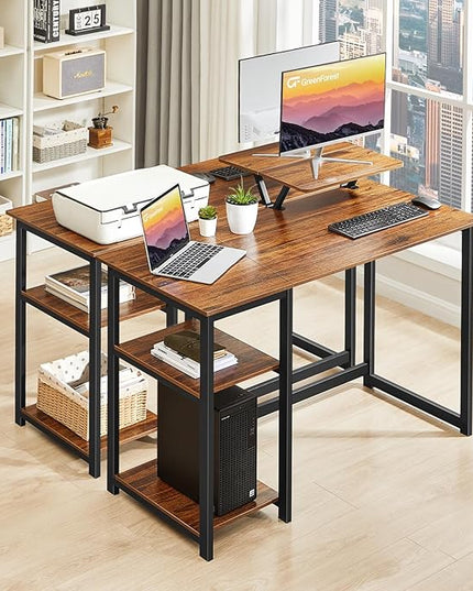 GreenForest Computer Desk with Monitor Stand,39 inch Small Desk with Reversible Storage Shelve,Home Office Work Desk for Small Spaces,Easy Assembly,Walnut - LeafyLoom