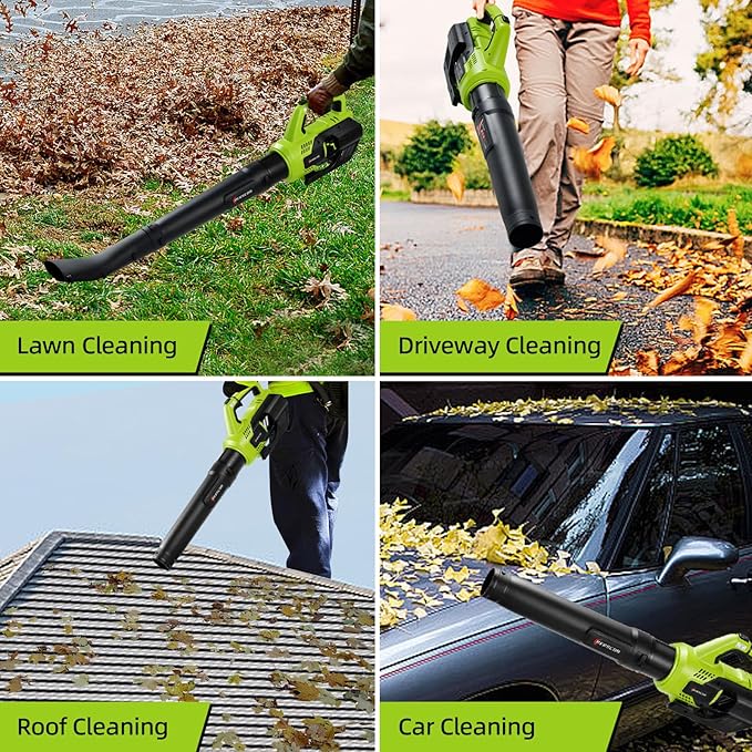 Leaf Blower Cordless, 580CFM/160MPH Electric Leaf Blower with 4.0Ah Battery Powered, Blower with Extension Nozzle, Lightweight Leaf Blowers for Lawn Care, Yard, Garage, Patio & Sidewalk Blowing - LeafyLoom