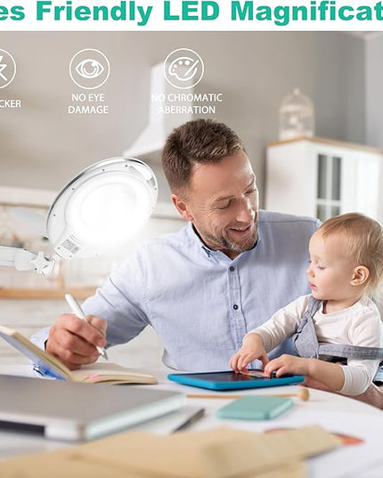 Large 10X Magnifying Glass with Light, 4.75 in Real Glass Stand Lighted Magnifier with Clamp, 2 in 1 Desk Lamp with 36 Color and Brightness Modes, Hands Free for Close Work, Crafts, Hobbies - LeafyLoom