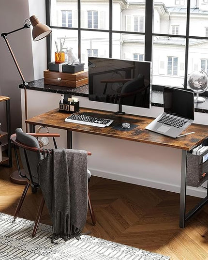 ODK Computer Desk Large Office Desk, 63 Inch Writing Desk with Storage, Modern PC Desk Work Table with Headphone Hook for Home Office, Spliced Tabletop, Rustic Brown - LeafyLoom