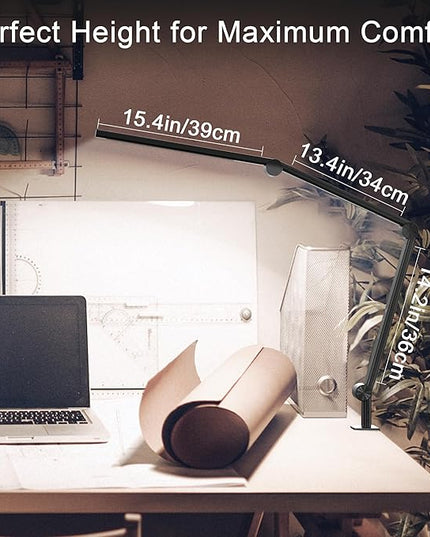 LED Desk Lamp with Clamp, Adjustable Swing Arm, Dual Light Sources, Stepless Dimming, Modern Table Light for Home Office, Work, Study, Flexible, Eye-Caring Clip-on Desk Light - LeafyLoom