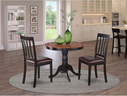 East West Furniture ANTI3-BLK-LC 3 Piece Room Furniture Set Contains a Round Dining Table with Pedestal and 2 Faux Leather Upholstered Chairs, 36x36 Inch - LeafyLoom
