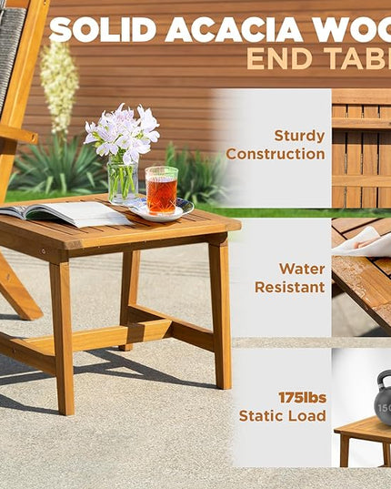 Solid Wood Rope Bistro Set of 3, Reclining Set 3 - LeafyLoom