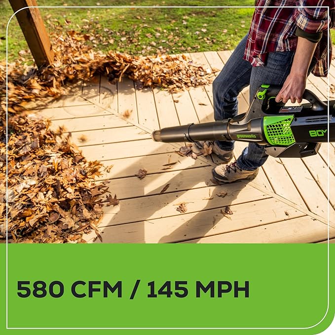 Greenworks Pro 80V (145 MPH / 580 CFM) Brushless Cordless Axial Leaf Blower, 2.5Ah Battery and Charger Included BL80L2510 & PRO 80V 2.0Ah Lithium-Ion Battery (Genuine Battery) - LeafyLoom