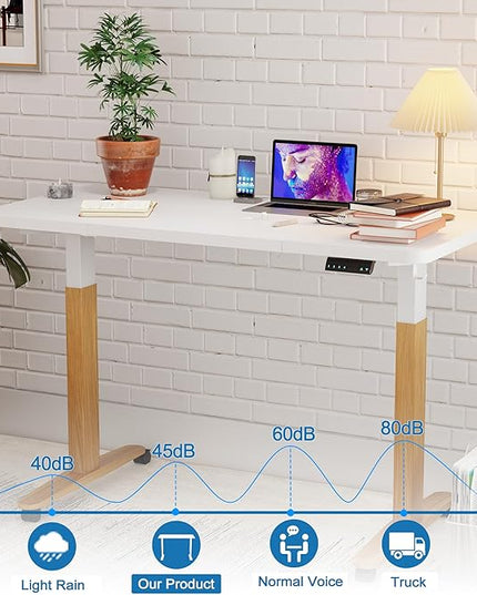 Monomi Electric Standing Desk, 55 x 28 inches Height Adjustable Desk, Ergonomic Home Office Sit Stand Up Desk with Memory Preset Controller (White Top/Wood Grain Frame) - LeafyLoom