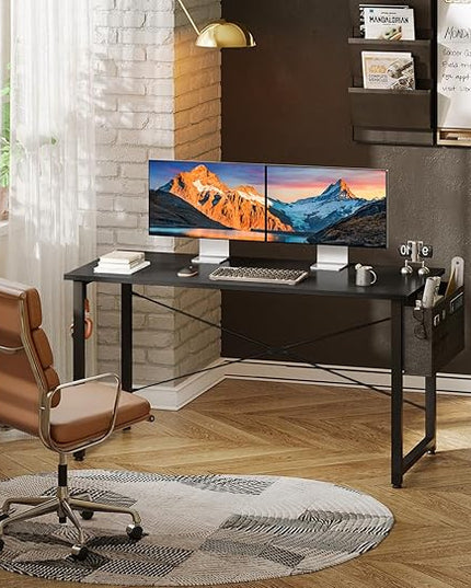 ODK Computer Desk Large Office Desk, 48 Inch Writing Desk with Storage, Modern PC Desk Work Table with Headphone Hook for Home Office, Black - LeafyLoom